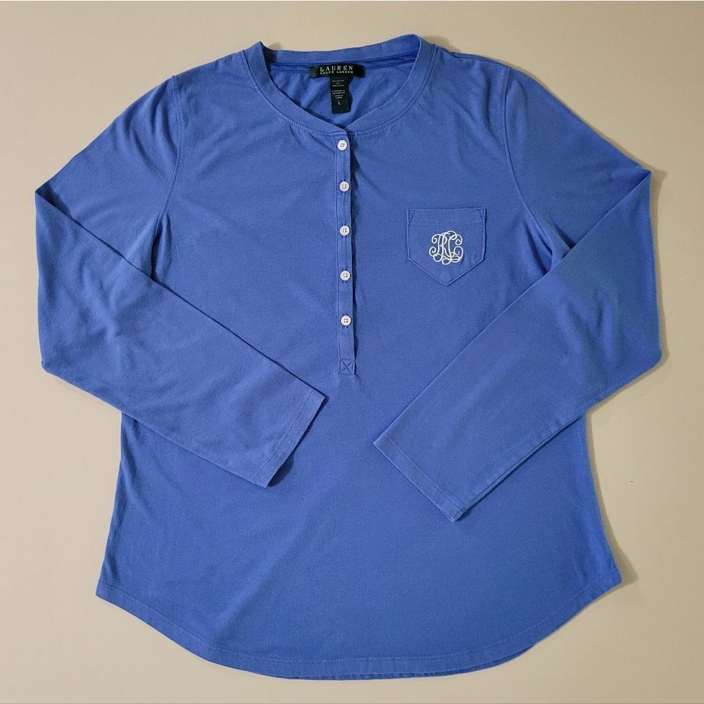 LAUREN Ralph Lauren Blue Knit Henley Top